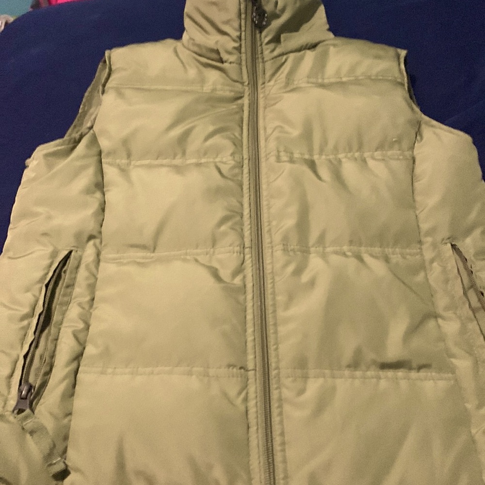 Green puffy vest with heart zipper size small